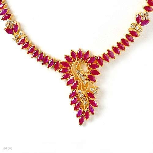 13.32 Carat Ruby & Diamond Necklace and Earring Set
