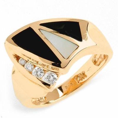 0.15 Carat Diamond, Onyx & Mother of Pearl Ring