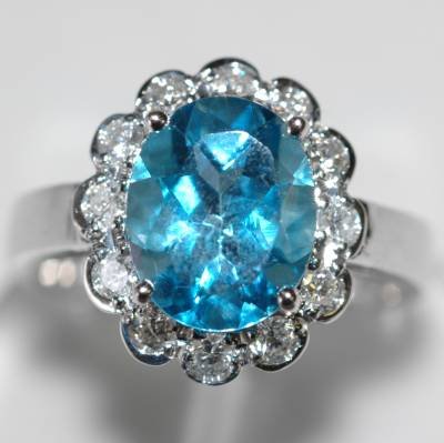3.45 Carat Blue Topaz & Diamond Ring