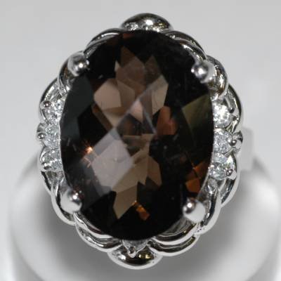 13.20 Carat Smoky Topaz & Diamond Ring