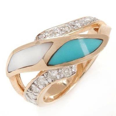 0.38 Carat Diamond, Turquoise & Mother of Pearl Ring