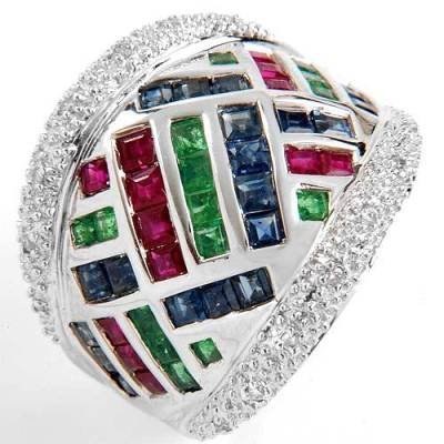 3.5 Carat Ruby, Sapphire, Emerald & Diamond Ring