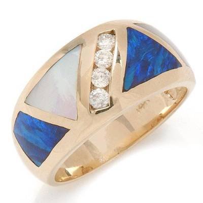 0.18 Carat Opal, Mother Pearl & Diamond Ring