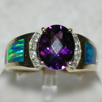 2.85 Carat Amethyst, Opal & Diamond Ring