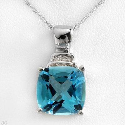 5.37 Carat Blue Topaz & Diamond Pendant