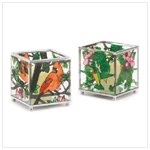 Stained glass bird votive holders