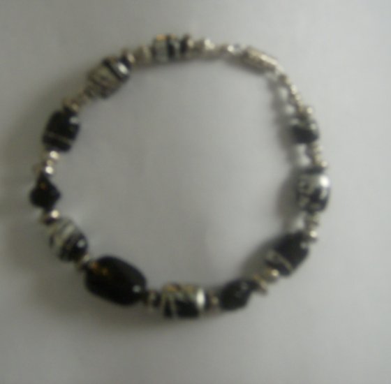 Black and Silver Glass Beaded Necklace