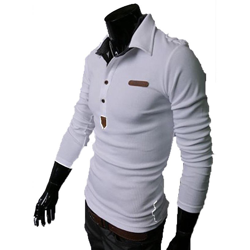Essential Solid Man Polo Tee Men Long Sleeves Shirt Top,OP44318,white,M