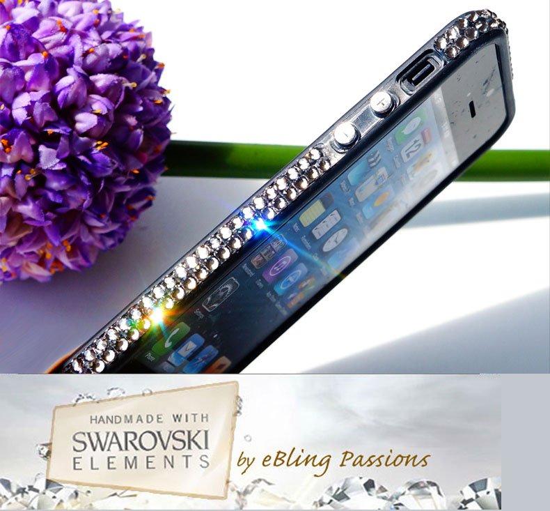 for Apple iPhone 5 5S Black TPU BUMPER w/Genuine SWAROVSKI ELEMENTS Bling Crystal (Black Diamond)