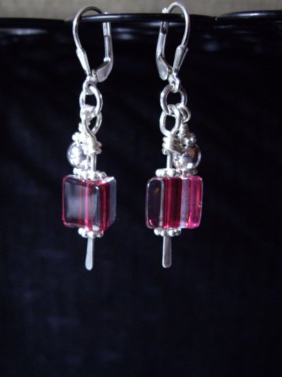 David Christensen Pink furnace glass paddle earrings
