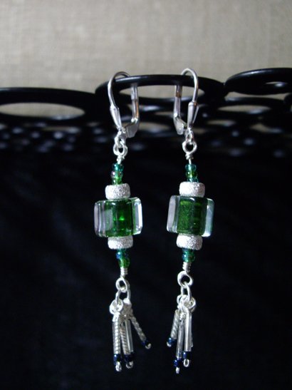David Christensen Emerald furnace glass dangle earrings