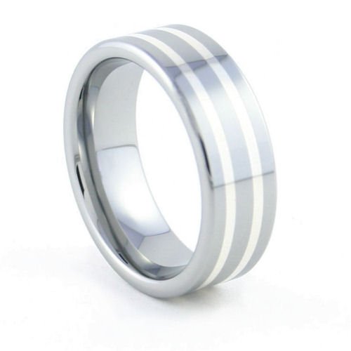 Trinity - 8mm Sterling Silver Inlaid Tungsten Carbide Band