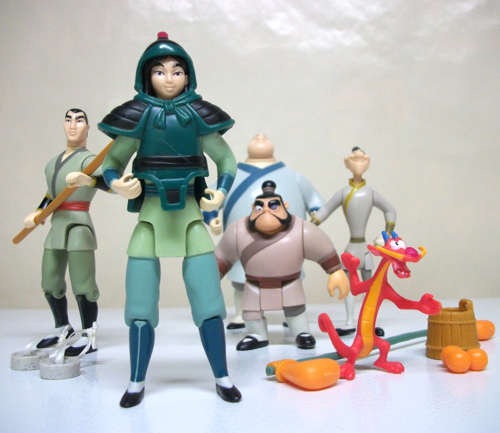1998 Disney Mulan 6 Action Figures Lot Shang Li Mushu Yao Ling Chien Po