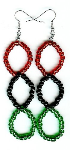 Red, Black and Green Triple Circle Earrings