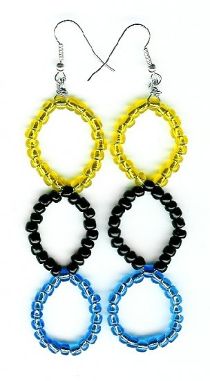 Blue, Black and Yellow Large Triple Circle Earrings