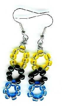 Blue, Black and Yellow small Triple Circle Earrings