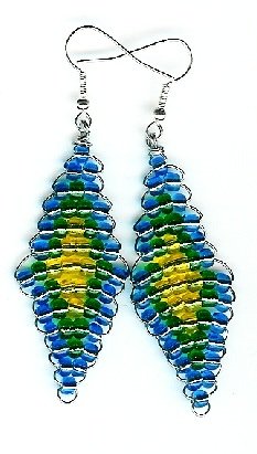 Blue, Green, and Yellow Diamond Earrings