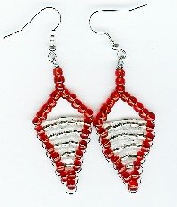 Handmade Red and White triangle Beaded Earrings