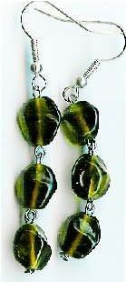 Handmade dark green glass dangle earrings earrings