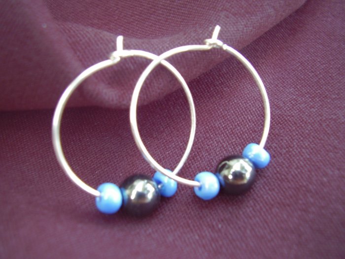 Hematite and Blue Earrings