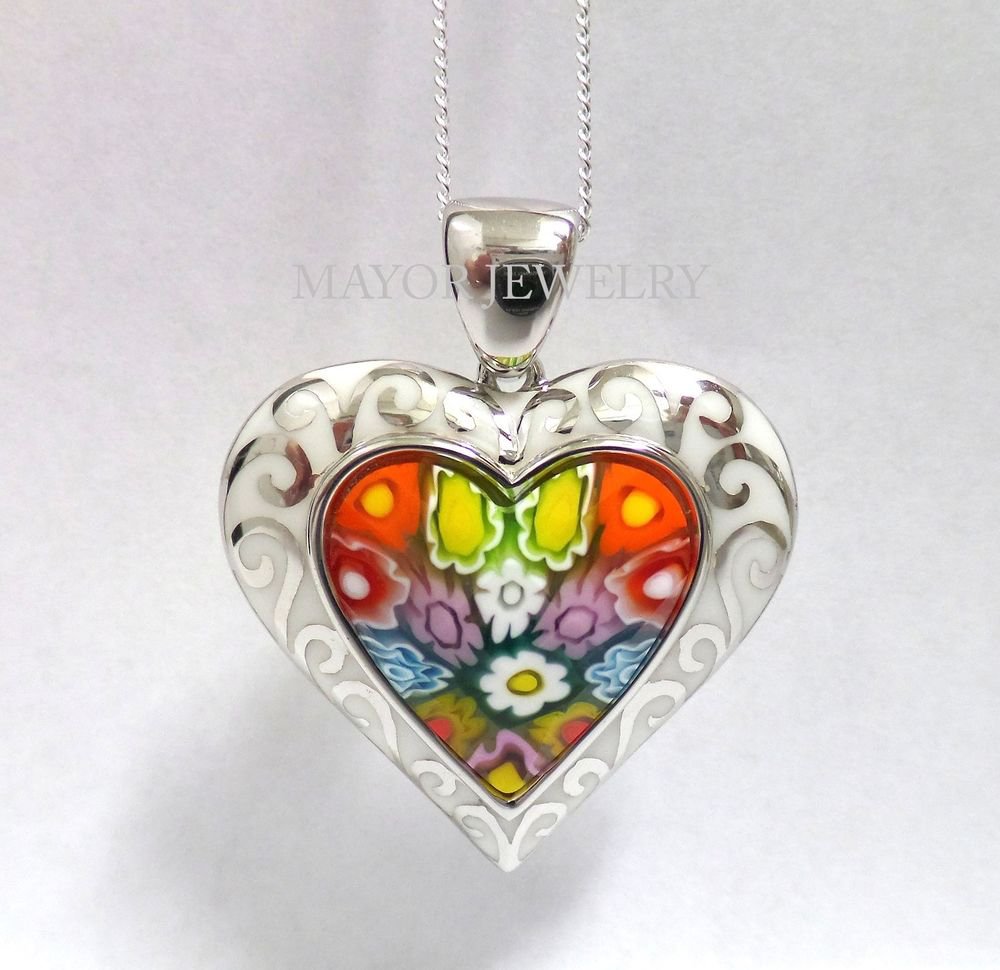 Authentic Murano Multi Color Millefiori Heart Pendant Mp By Alan K