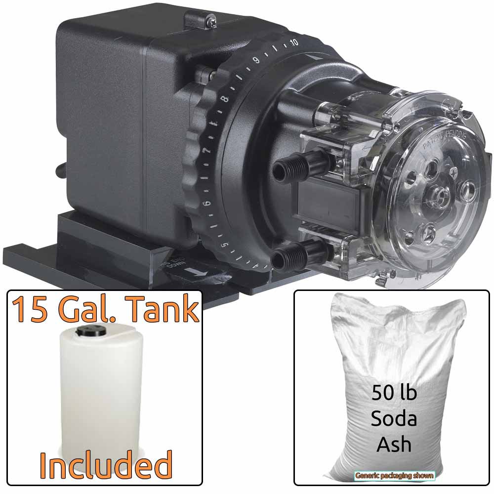 Soda Ash Injection System for Acidic Water - Includes Stenner 85MHP17 Injection Pump & 15 Gal. Solut