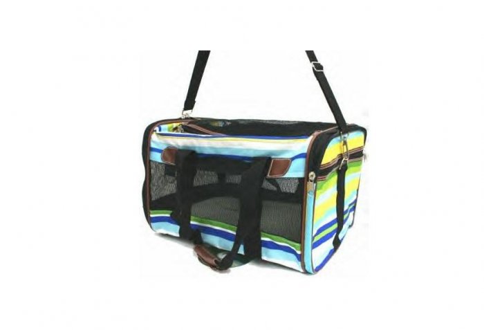 Large Blue Striped Pet Carrier FREE SHIPPING