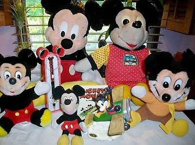 Vtg ~ Walt Disney ~7 pc~ MICKEY MOUSE TOYS 1928 PLANE CRAZY Enesco 3+ Boys Girls