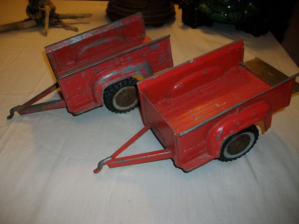Pair of Vintage DIE CAST RED HUBLEY TRAILERs #800 HOT WHEELS TONKA TRUCK ~Boys