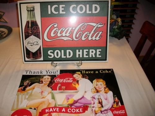 ~2~ COCA COLA TIN SIGN -"ICE COLD-SOLD HERE" + "HAVE A COKE" WOMEN in DINER 50'S