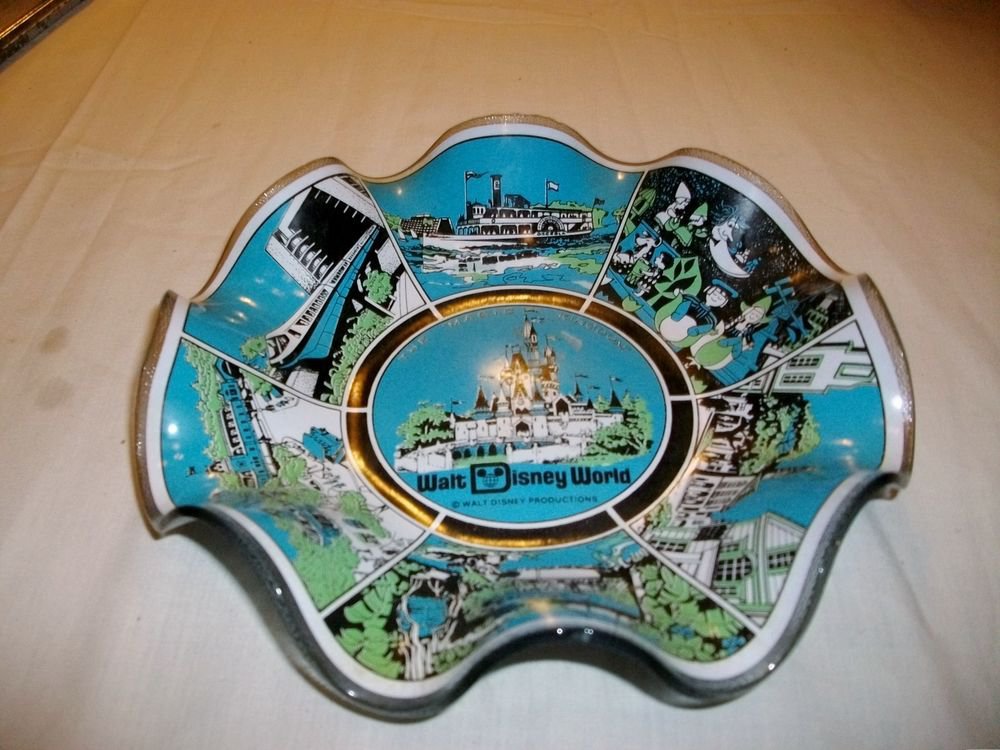 1950's RARE Vintage DISNEYWORLD MAGIC KINGDOM Glass ~Candy Dish ~USA~ BLUE