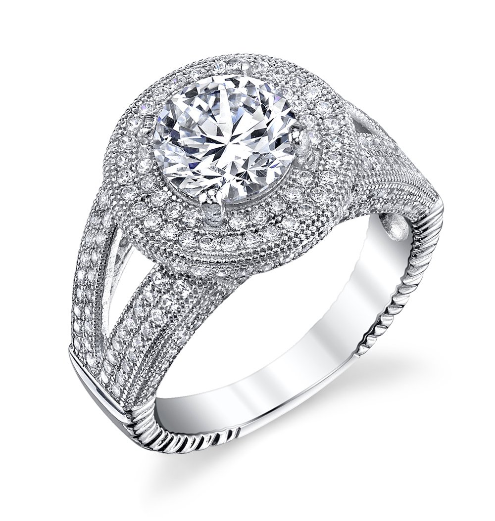 Engagement Ring .925 Sterling Silver Signaty Diamonds Micro Pave