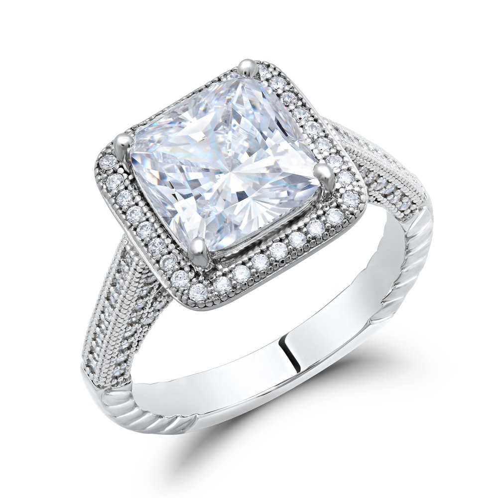 Cushion Cut Ladies Engagement Signaty Diamond Ring .925 Sterling Silver