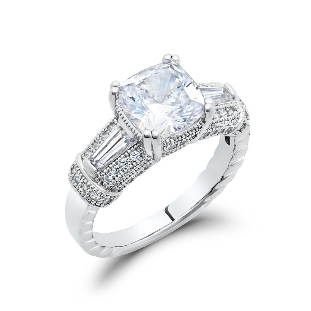 Cushion Cut Ladies Engagement Signaty Diamond Ring .925 Sterling Silver