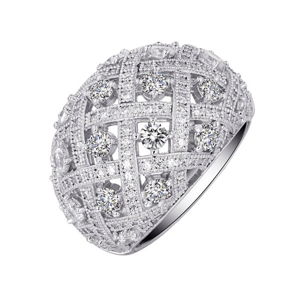 Miligrain .925 Sterling Silver Ladies Signaty Diamond Ring Micro Pave