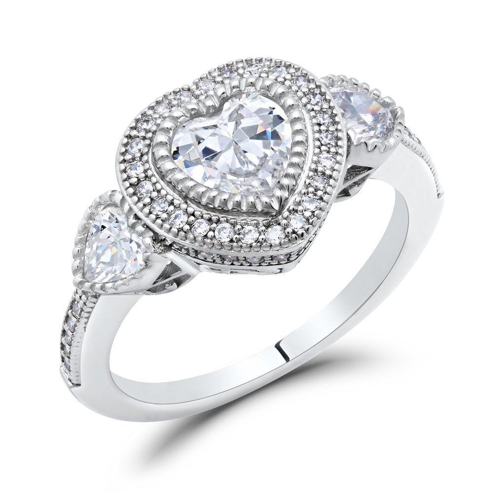 Heart Signaty Diamond Micro Pave Ladies Ring Miligrain