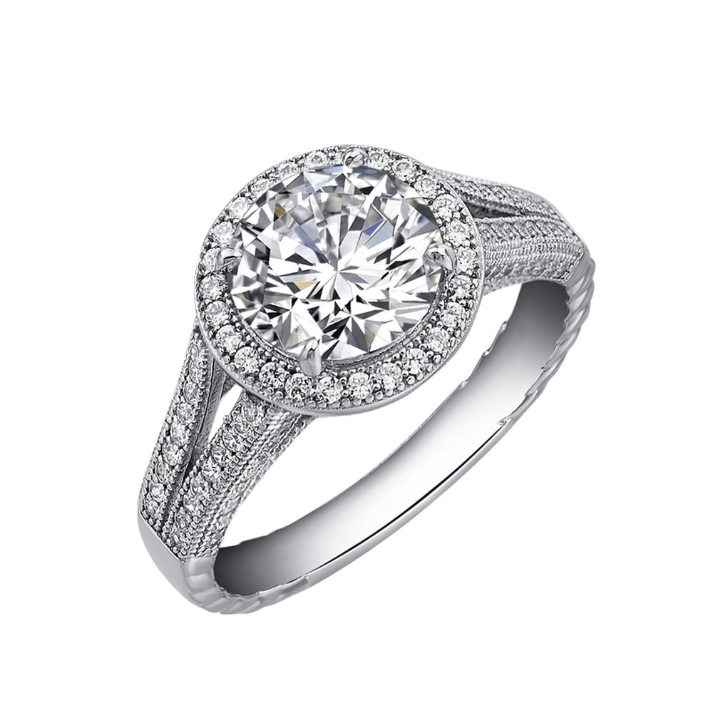 Ladies Engagement Ring .925 Sterling Silver Signaty Diamonds Micro Pave