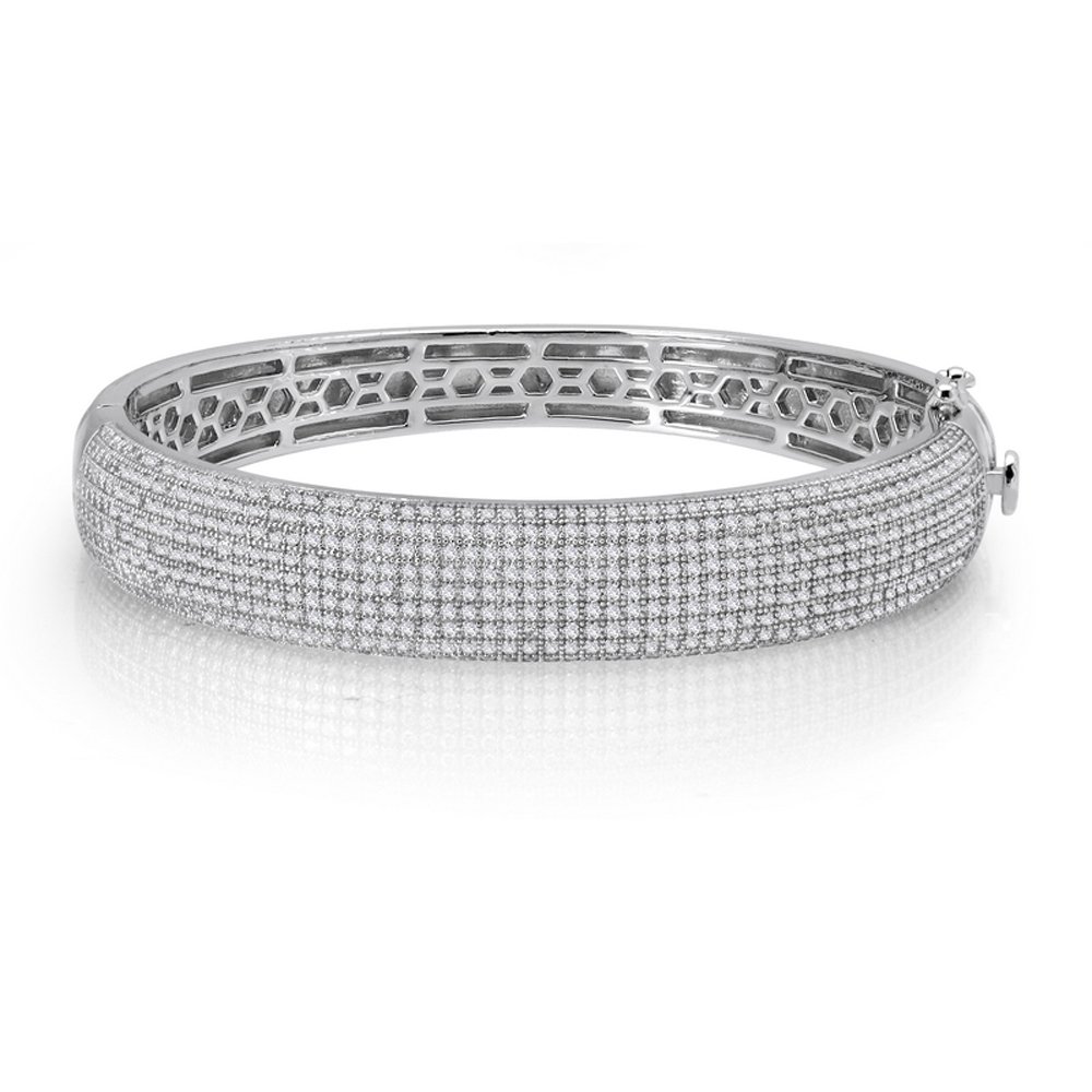 Thick Micro Pave Multi Row Signaty Diamond Ladies Bangle .925 Solid Sterling Silver Micro Pave