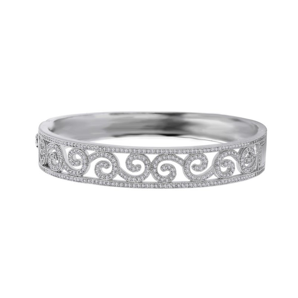 Classic Micro Pave Signaty Diamond Ladies Bangle .925 Sterling Silver and bonded with Platinum
