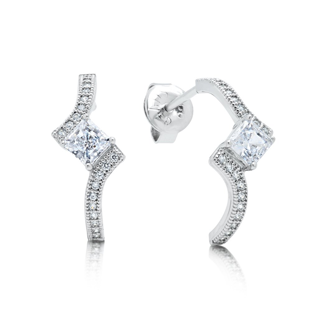 Princess Cut Earring Signaty Simulated Diamond Created by Swarovski and Solid Sterling Silver