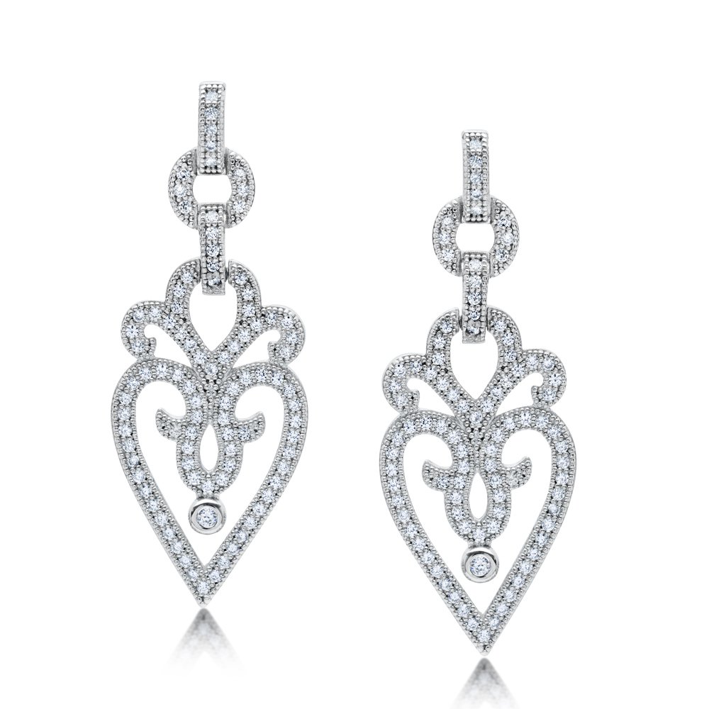 Heart Design Jewelry Drop Link Earring Triple Rhodium Plated Bonded with Platinum