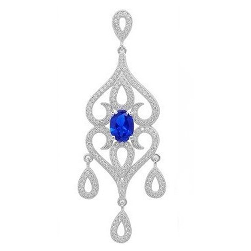 Blue Sapphire Corundum based stone Fancy Design Pendant on Sterling Silver .925