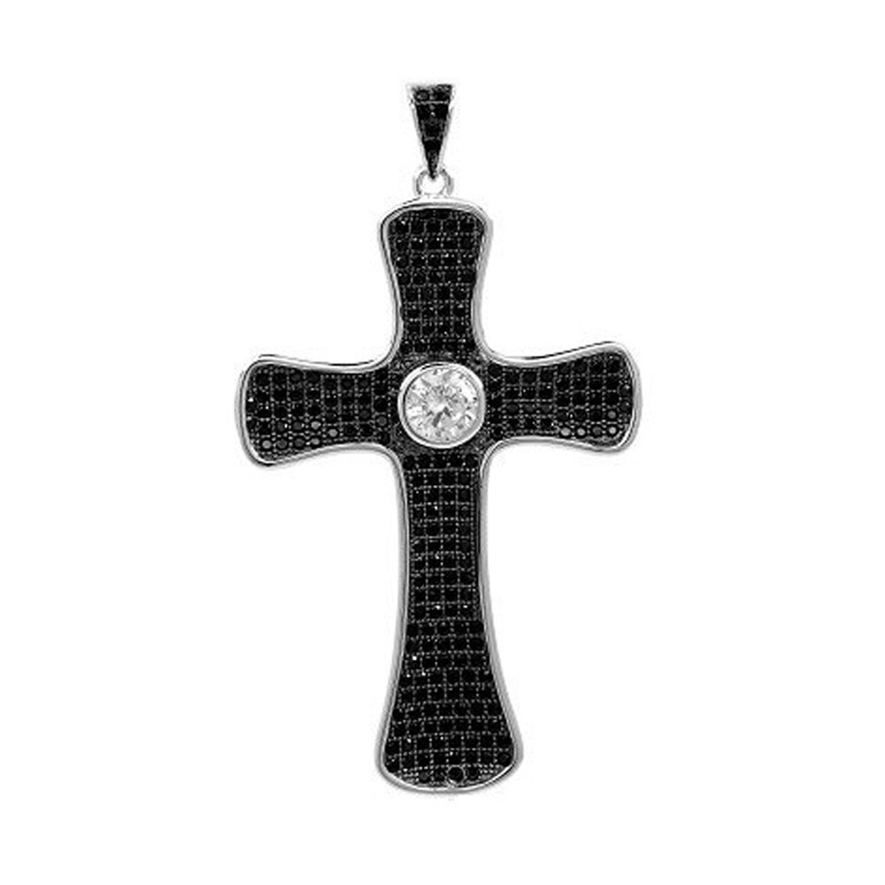 B&W Cross Pendant Micro Pave Signaty Simulated Diamonds on .925 Sterling Silver