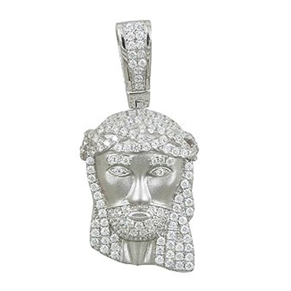 Jesus Pendant Signaty Simulated Diamond on .925 Sterling Silver Micro Pave