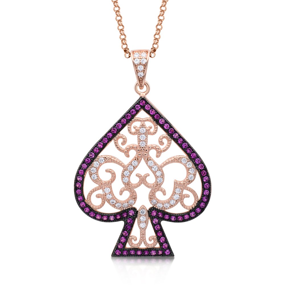 Spade Design Pendant with 18k Rose Gold Plate on Solid Sterling Silver with Signaty Diamonds