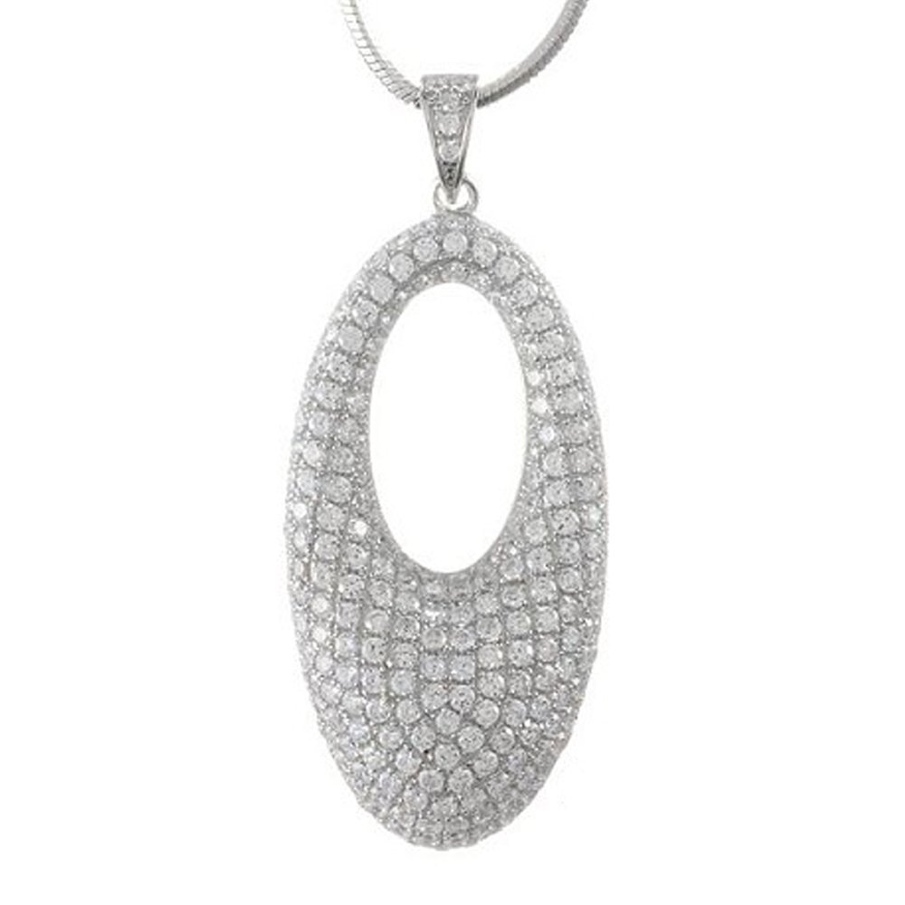 Dbl Oval Design Pendant With Signaty Simulated Diamonds on .925 Solid Sterling Silver