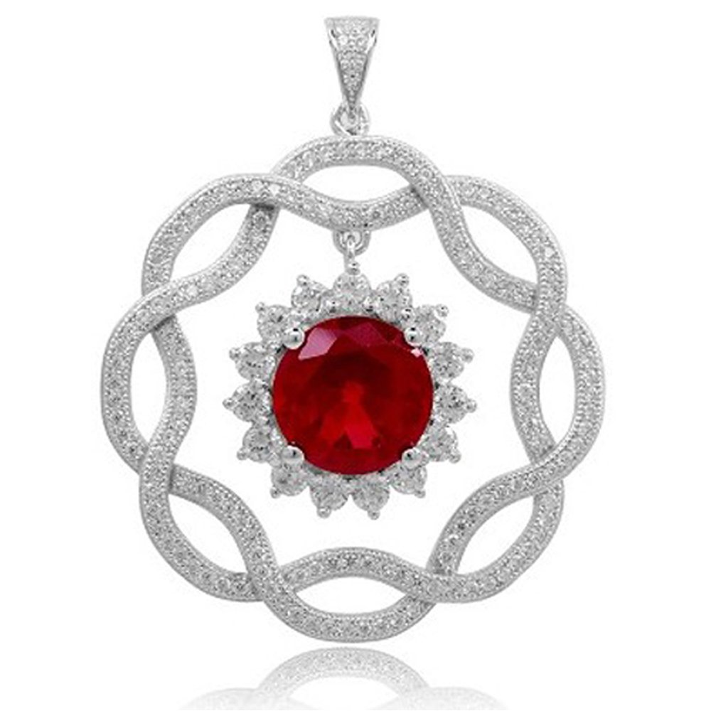 Ruby Red Pendant on Sterling Silver with Signaty Simulated Diamonds