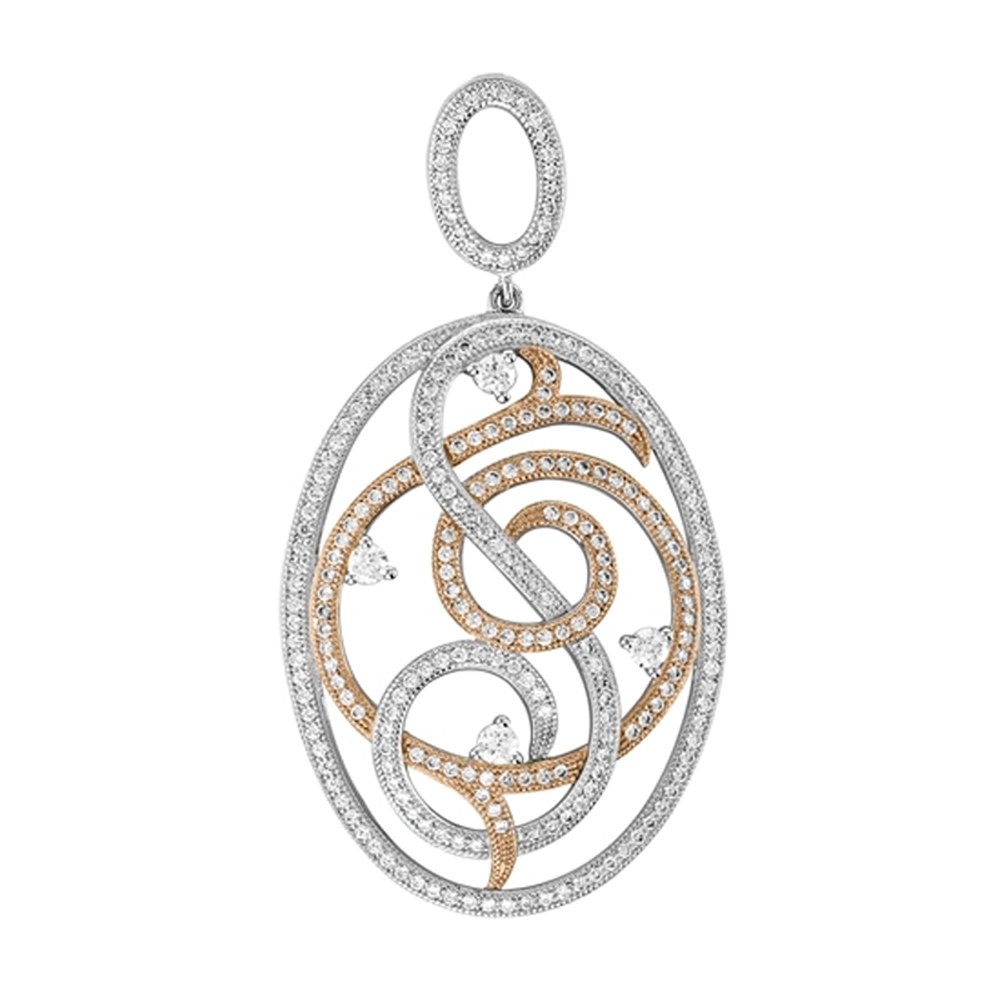Oval Design Micro Pave Pendant Gold Plate and .925 Sterling Silver with Signaty Simulated Diamonds