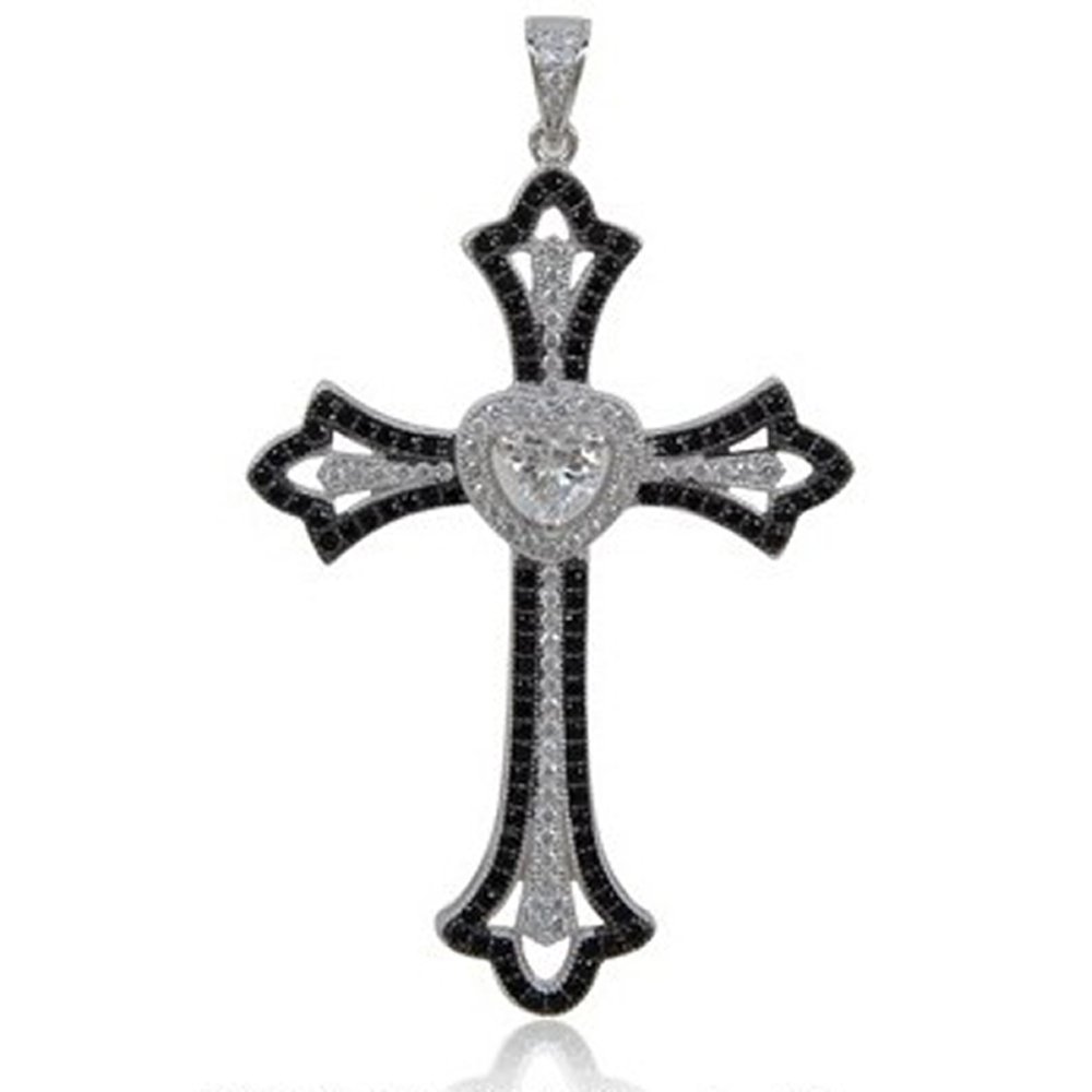 B&W Micro Pave Cross Pendant on .925 Sterling Silver