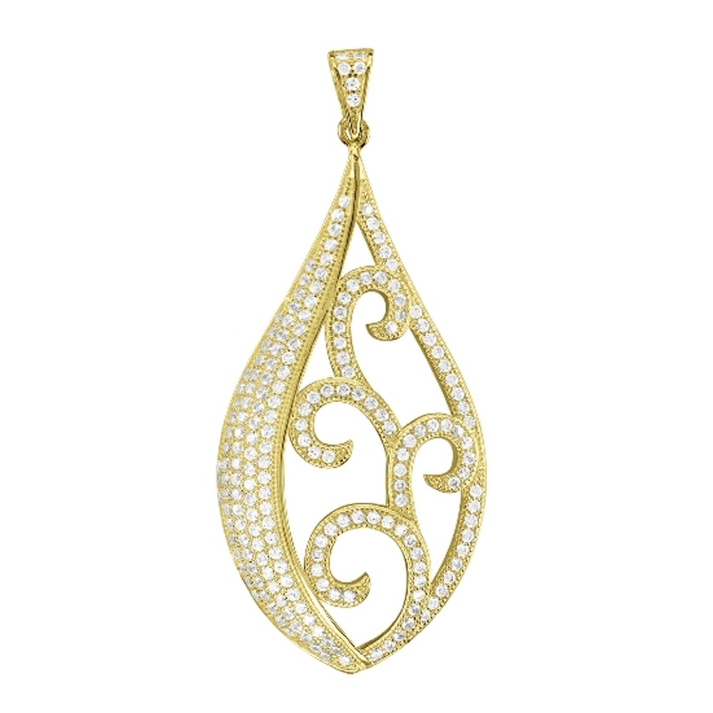 18k Gold Plate Fancy Design Pendant on .925 Sterling Silver with Signaty Simulated Diamonds